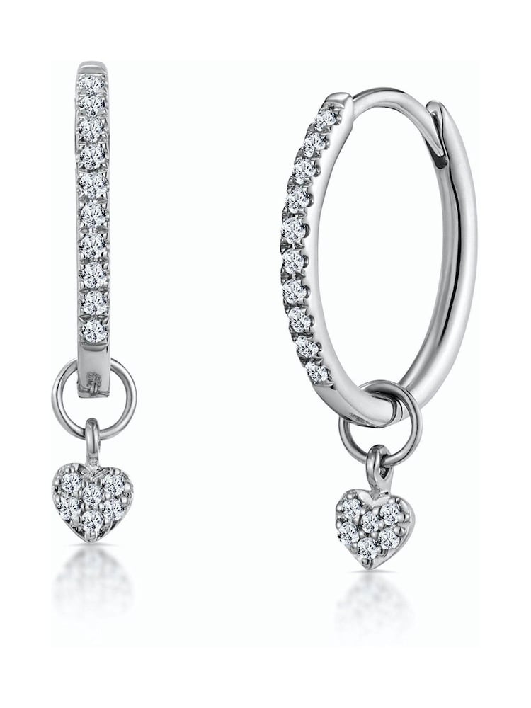The Diamond Store 9K White Gold Stellato 0.11ct Diamond Encrusted Hoop Heart Earrings - Image 1 of 3