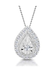 The Diamond Store 9K White Gold 0.10ct Masami Pave Pear Halo Necklace - Image 1 of 3