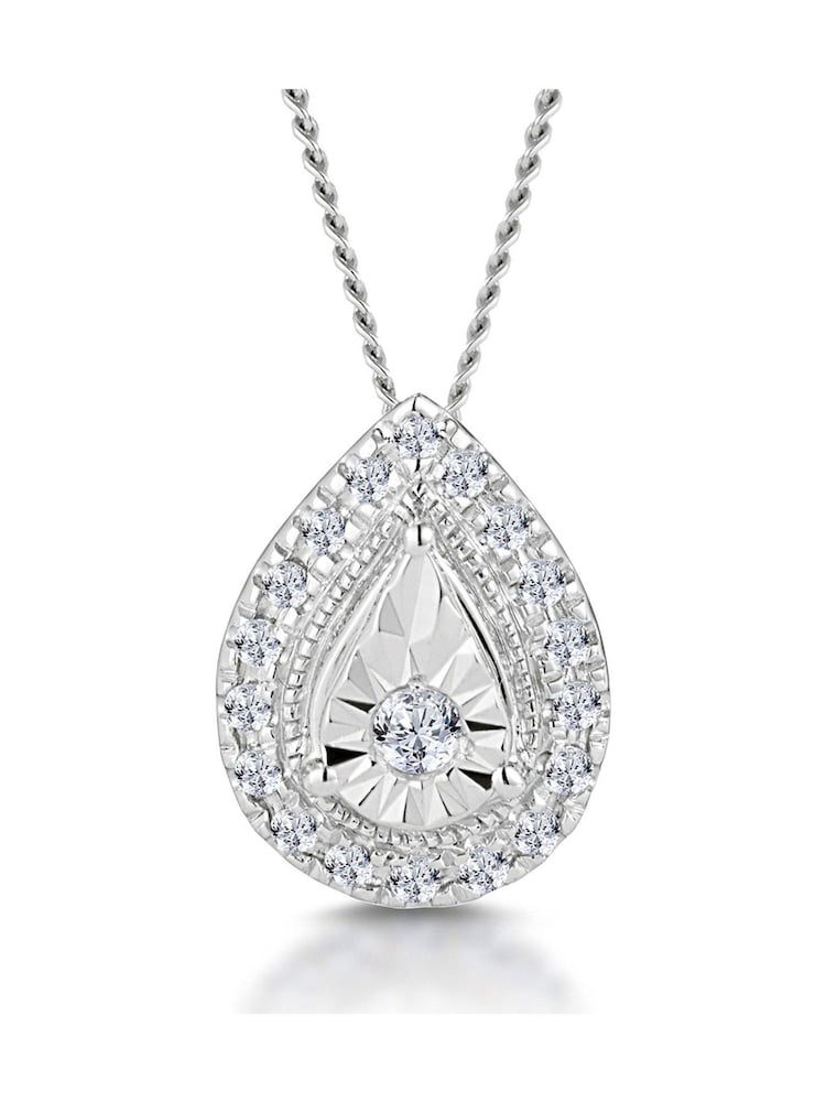 The Diamond Store 9K White Gold 0.10ct Masami Pave Pear Halo Necklace - Image 1 of 3
