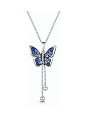 The Diamond Store Blue Stellato Sapphire Diamond Butterfly Pendant 9K White Gold Tone Necklace - Image 1 of 5