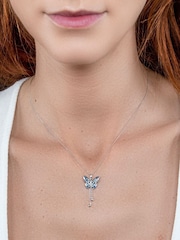 The Diamond Store Blue Stellato Sapphire Diamond Butterfly Pendant 9K White Gold Tone Necklace - Image 3 of 5