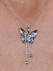 The Diamond Store Blue Stellato Sapphire Diamond Butterfly Pendant 9K White Gold Tone Necklace - Image 4 of 5
