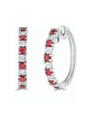 The Diamond Store Red Ruby and Lab Diamond Hoop Earrings - Image 1 of 4