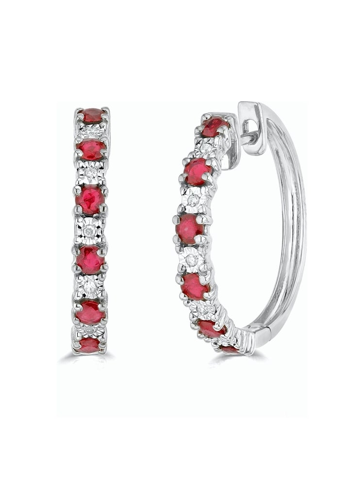 The Diamond Store Red Ruby and Lab Diamond Hoop Earrings - Image 1 of 4