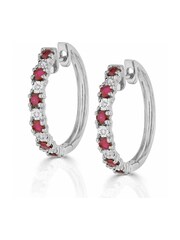 The Diamond Store Red Ruby and Lab Diamond Hoop Earrings - Image 3 of 4