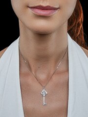 The Diamond Store 9K White Gold Allura Key 0.07ct Diamond Pendant Necklace - Image 3 of 6