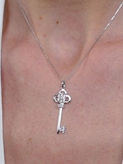 The Diamond Store 9K White Gold Allura Key 0.07ct Diamond Pendant Necklace - Image 5 of 6