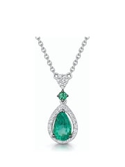 The Diamond Store 9K White Gold Emerald and 0.13ct Diamond Stellato Necklace - Image 1 of 4