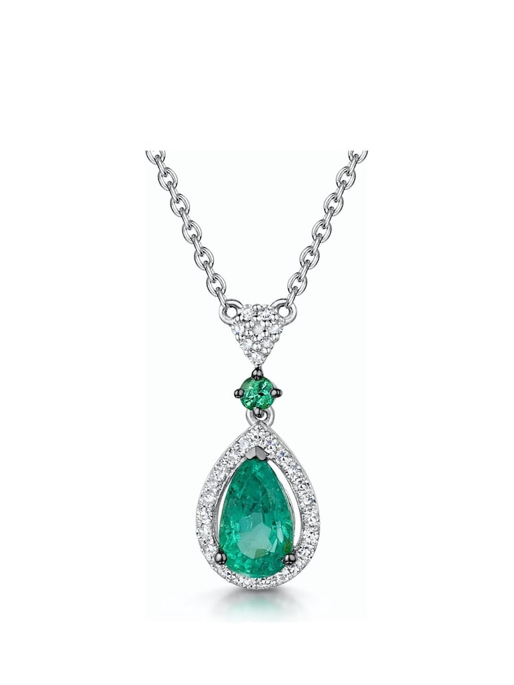 The Diamond Store 9K White Gold Emerald and 0.13ct Diamond Stellato Necklace - Image 1 of 4