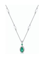 The Diamond Store 9K White Gold Emerald and 0.13ct Diamond Stellato Necklace - Image 3 of 4