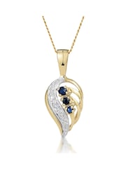 The Diamond Store 9K Yellow Gold Blue Sapphire 9 x 14 mm And Diamond Pendant Necklace - Image 1 of 6