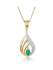 The Diamond Store 9K Yellow Gold Green Emerald 4 x 3mm And Diamond Pendant Necklace - Image 1 of 6