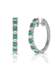 The Diamond Store Green Emerald and Lab Diamond Hoop Earrings - Image 1 of 3