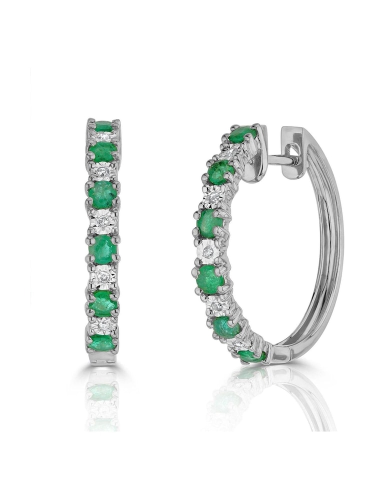 The Diamond Store Green Emerald and Lab Diamond Hoop Earrings - Image 1 of 3
