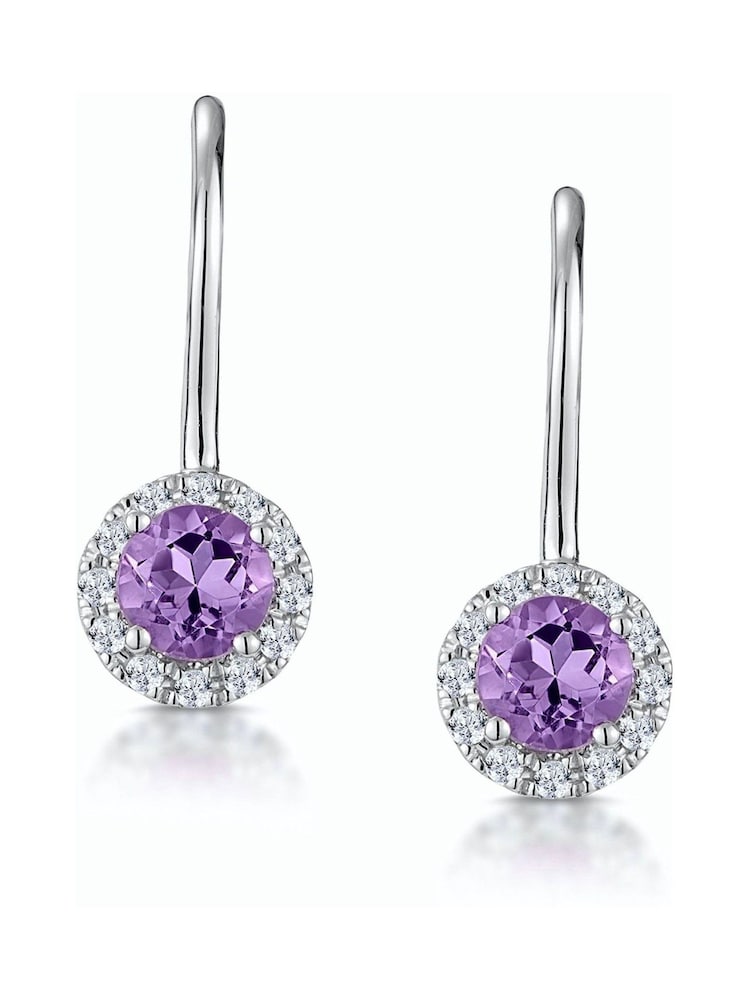 The Diamond Store Purple Amethyst 0.57CT And Diamond 9K White Gold Tone Earrings - Image 1 of 6