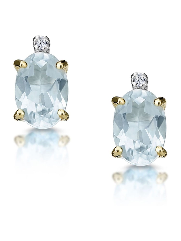 The Diamond Store Blue Aquamarine 0.80CT And Diamond 9K Earrings - Image 1 of 2