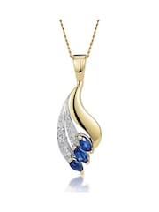 The Diamond Store Blue 9K Yellow Gold Tone Sapphire 4 x 2mm And Diamond Pendant Necklace - Image 1 of 5