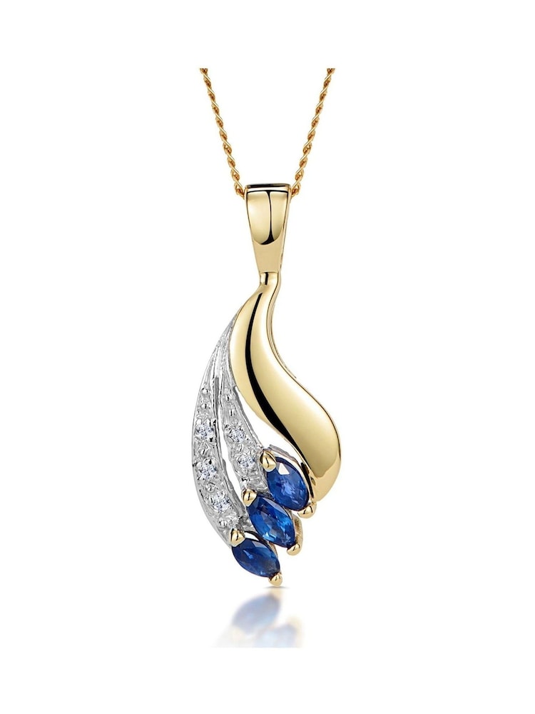 The Diamond Store Blue 9K Yellow Gold Tone Sapphire 4 x 2mm And Diamond Pendant Necklace - Image 1 of 5