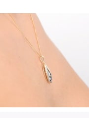 The Diamond Store Blue 9K Yellow Gold Tone Sapphire 4 x 2mm And Diamond Pendant Necklace - Image 3 of 5