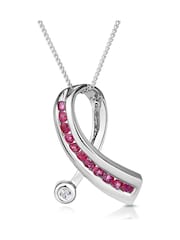 The Diamond Store Red Ruby 0.33CT And Diamond 9K White Gold Ribbon Pendant Necklace - Image 1 of 5