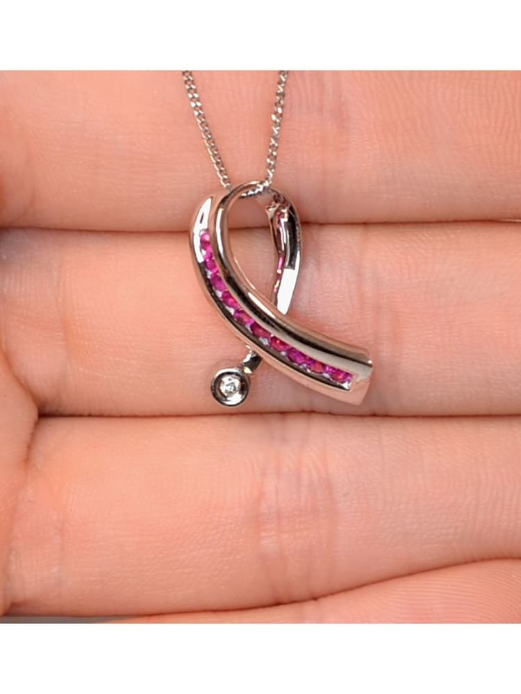 The Diamond Store Red Ruby 0.33CT And Diamond 9K White Gold Ribbon Pendant Necklace - Image 2 of 5