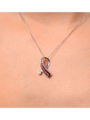 The Diamond Store Red Ruby 0.33CT And Diamond 9K White Gold Ribbon Pendant Necklace - Image 3 of 5