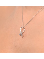 The Diamond Store Red Ruby 0.33CT And Diamond 9K White Gold Ribbon Pendant Necklace - Image 4 of 5