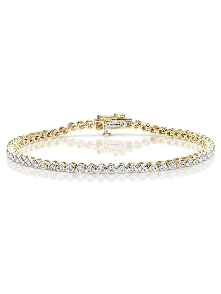 The Diamond Store 9K Yellow Gold 1ct Lab Diamond Rub Over Style Tennis Bracelet - Image 1 of 5