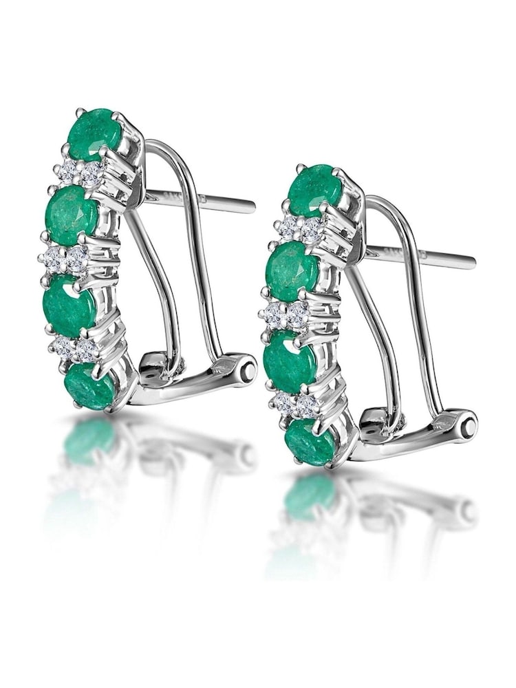 The Diamond Store 9K White Gold 1.10ct Emerald and Diamond Earrings - Image 1 of 6