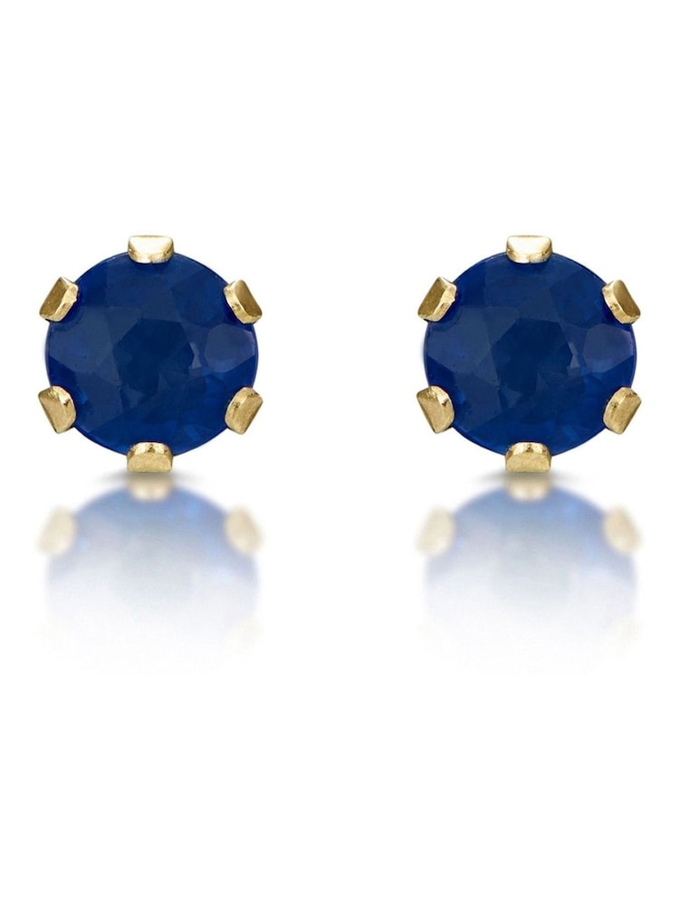 The Diamond Store 9K Yellow Gold Sapphire Studded 3 x 3mm Earrings - Image 5 of 5