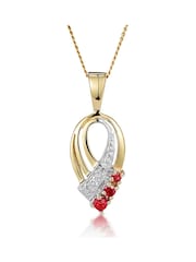 The Diamond Store Red 9K Yellow Gold Tone Ruby 2.25mm And Diamond Pendant Necklace - Image 1 of 6