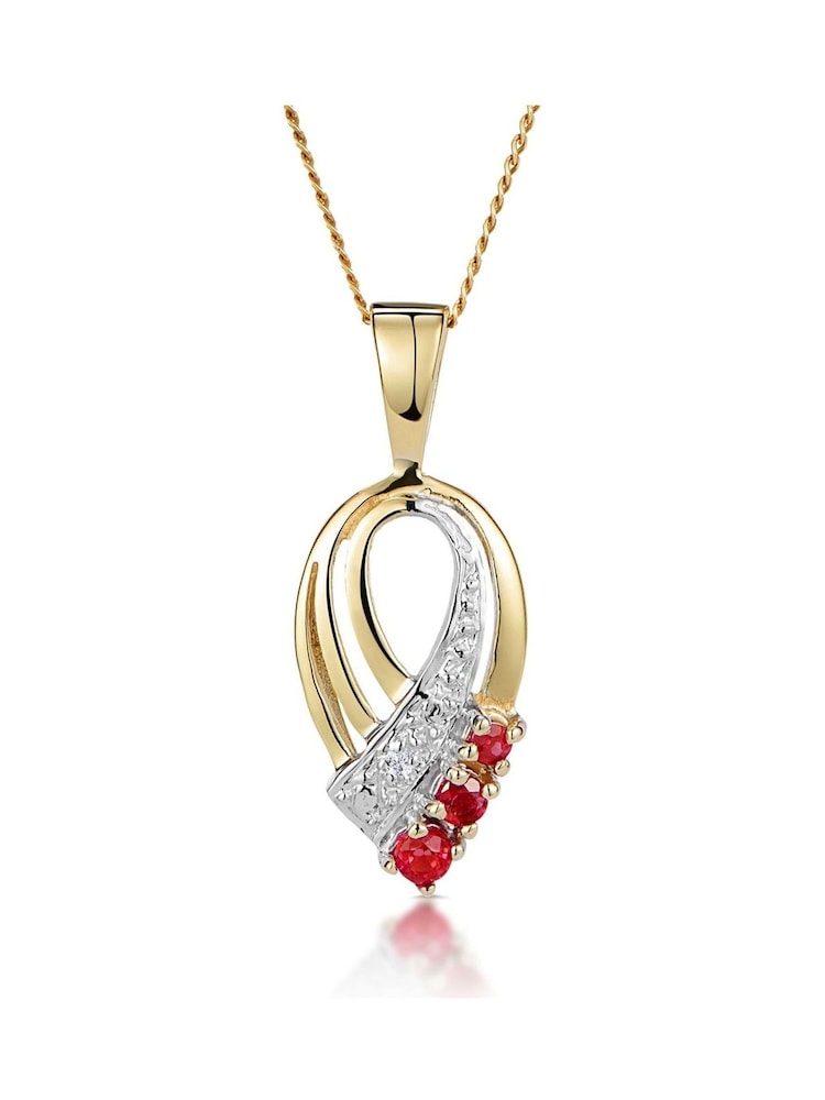 The Diamond Store Red 9K Yellow Gold Tone Ruby 2.25mm And Diamond Pendant Necklace - Image 1 of 6