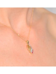 The Diamond Store Red 9K Yellow Gold Tone Ruby 2.25mm And Diamond Pendant Necklace - Image 4 of 6