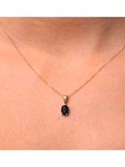 The Diamond Store 9K Gold Sapphire 7 x 5 mm Pendant Necklace - Image 2 of 4