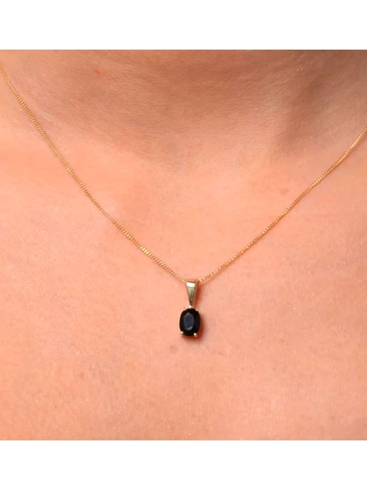 The Diamond Store 9K Gold Sapphire 7 x 5 mm Pendant Necklace - Image 2 of 4