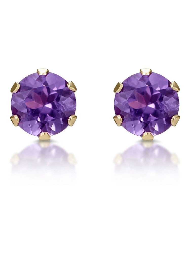 The Diamond Store 9K Yellow Gold Amethyst Studded 3 x 3mm Earrings - Image 1 of 4 The Diamond Store 9K Yellow Gold Amethyst Studded 3 x 3mm Earrings - Image 1 of 4