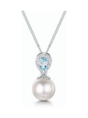 The Diamond Store 9K White Gold Pearl and Blue Topaz Diamond Pendant Necklace - Image 1 of 5