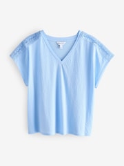 Blue Lace Trim Insert V-Neck Blouse - Image 1 of 1