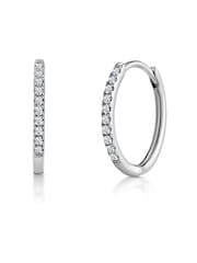 The Diamond Store 9K White Gold 0.09ct Stellato Encrusted 13mm x 1.5mm Hoop Earrings - Image 1 of 3