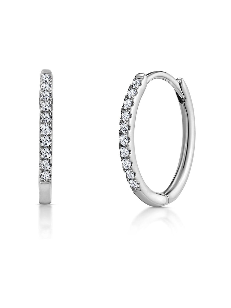 The Diamond Store 9K White Gold 0.09ct Stellato Encrusted 13mm x 1.5mm Hoop Earrings - Image 1 of 3