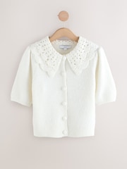 White Crochet Collar Short Sleeve Cardigan - Image 5 of 7