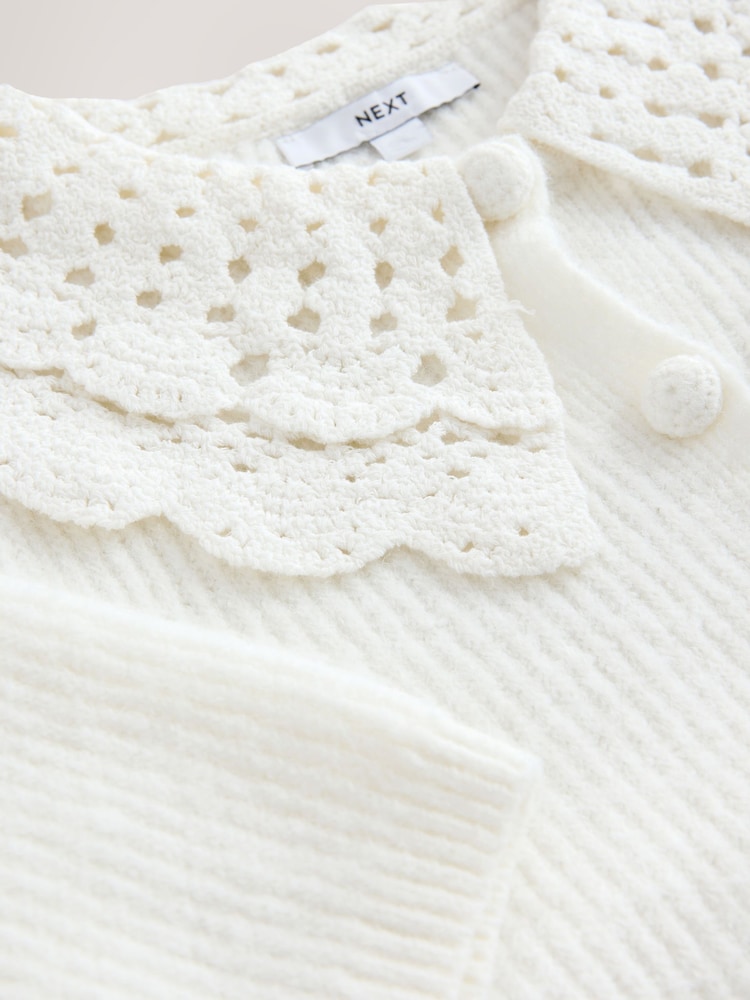 White Crochet Collar Short Sleeve Cardigan - Image 7 of 7