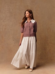Blush Pink Crochet Collar Short Sleeve Cardigan - Image 2 of 9