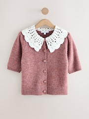 Blush Pink Crochet Collar Short Sleeve Cardigan - Image 7 of 9