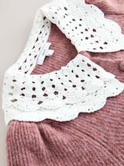 Blush Pink Crochet Collar Short Sleeve Cardigan - Image 9 of 9