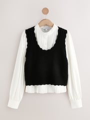 Monochrome Ruffle Neck Shirt Layer Knitted Tank - Image 1 of 3
