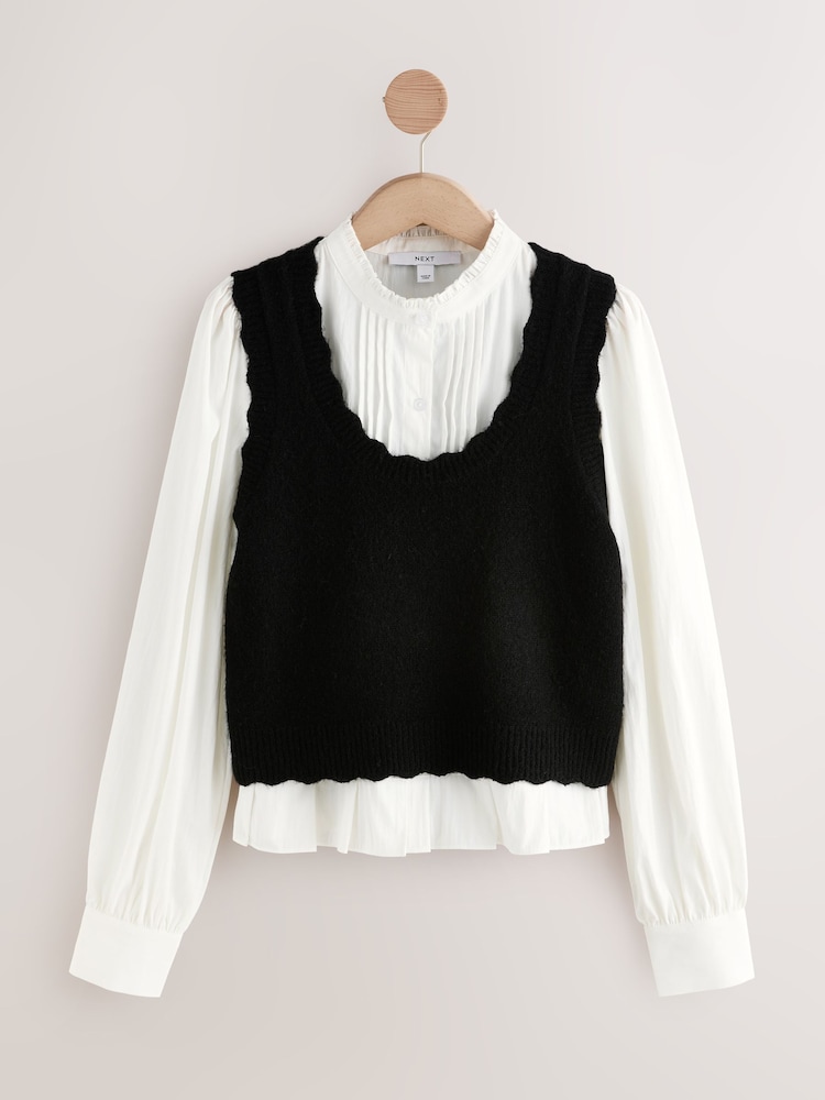 Monochrome Ruffle Neck Shirt Layer Knitted Tank - Image 1 of 3
