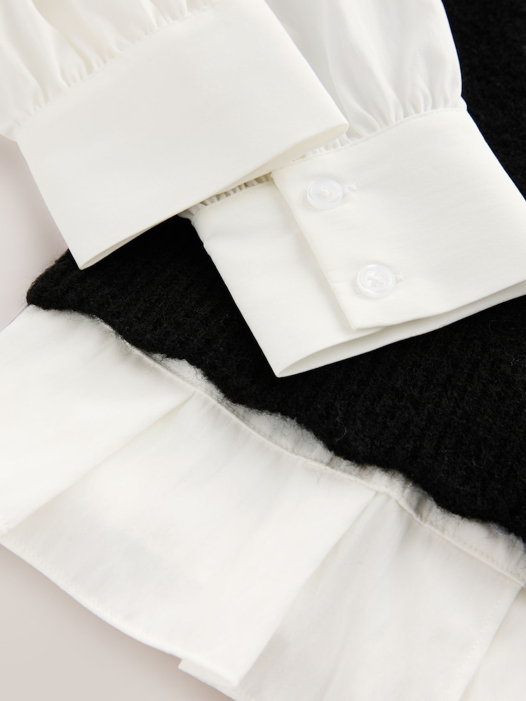 Monochrome Ruffle Neck Shirt Layer Knitted Tank - Image 3 of 3