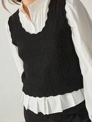 Monochrome Ruffle Neck Shirt Layer Knitted Tank - Image 4 of 7
