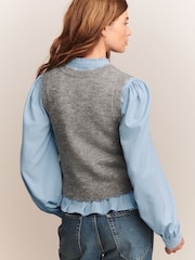Grey/Blue Ruffle Neck Shirt Layer Knitted Tank - Image 4 of 8